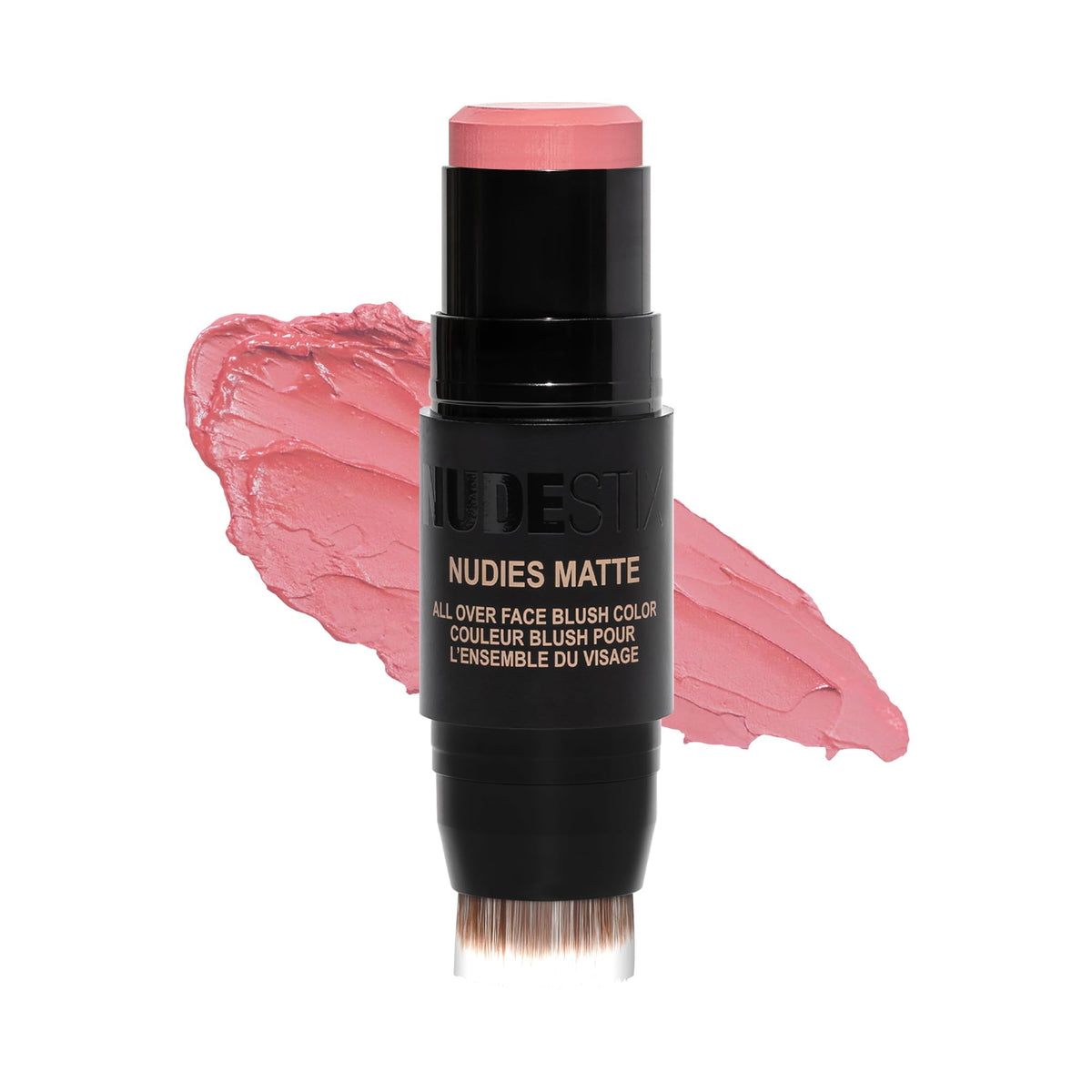 Nudestix nudies front view showing compact tin and sunkissed pink shade benefit quick identification