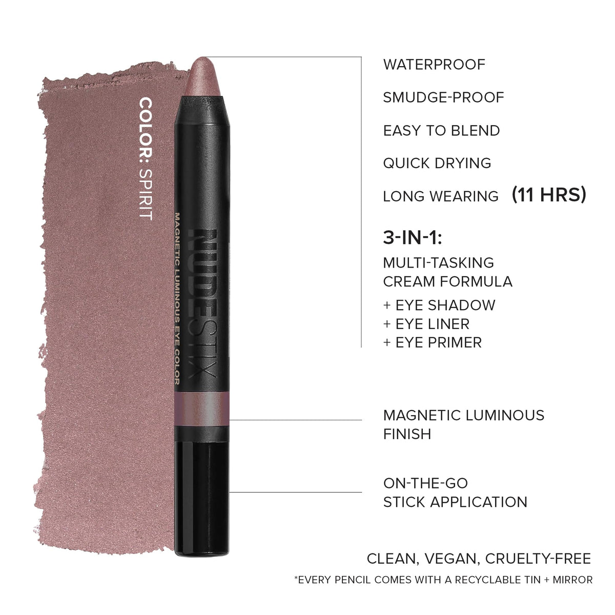 Nudestix arm swatch of Spirit shade showing buildable satin shimmer payoff