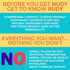 Nudy Rudy lifestyle bathroom display showing set in use and gifting benefit