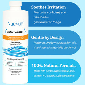 NueVue spray mist close-up demonstrating fine, soothing delivery