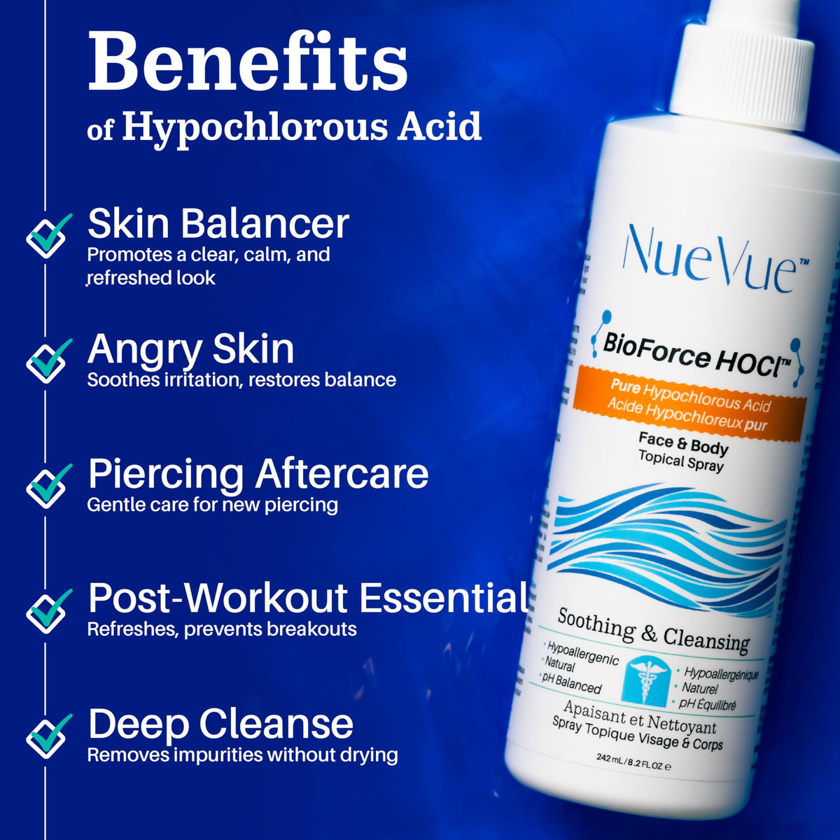 NueVue pouring refill into travel spray showing easy transfer and savings