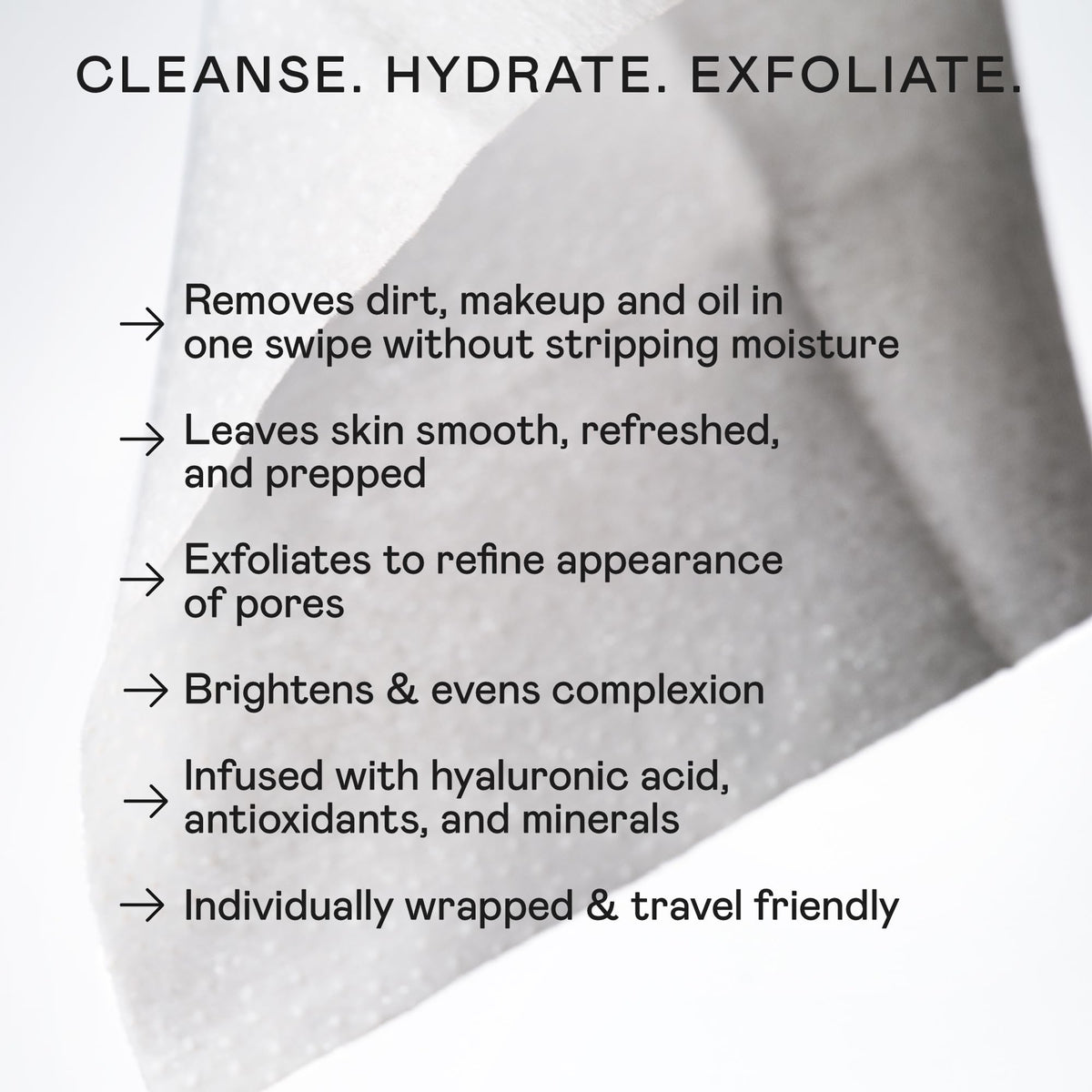 NuFACE close-up of dual-sided wipe texture highlighting gentle exfoliation