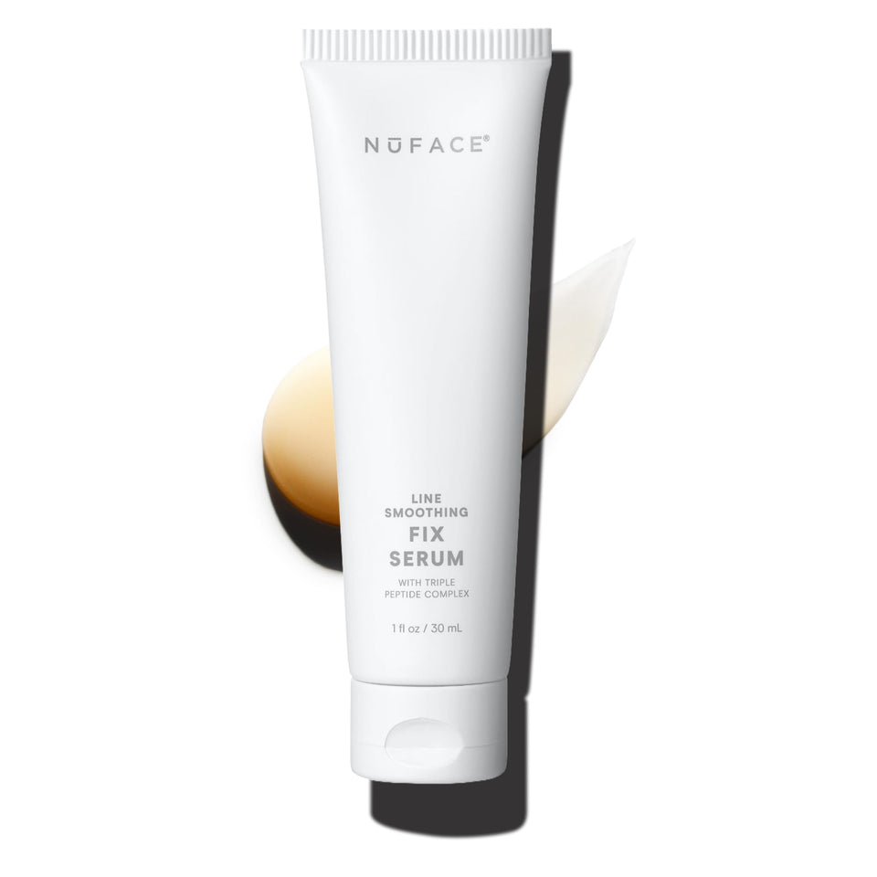 NuFACE FIX Serum front packaging showing bottle and label benefits