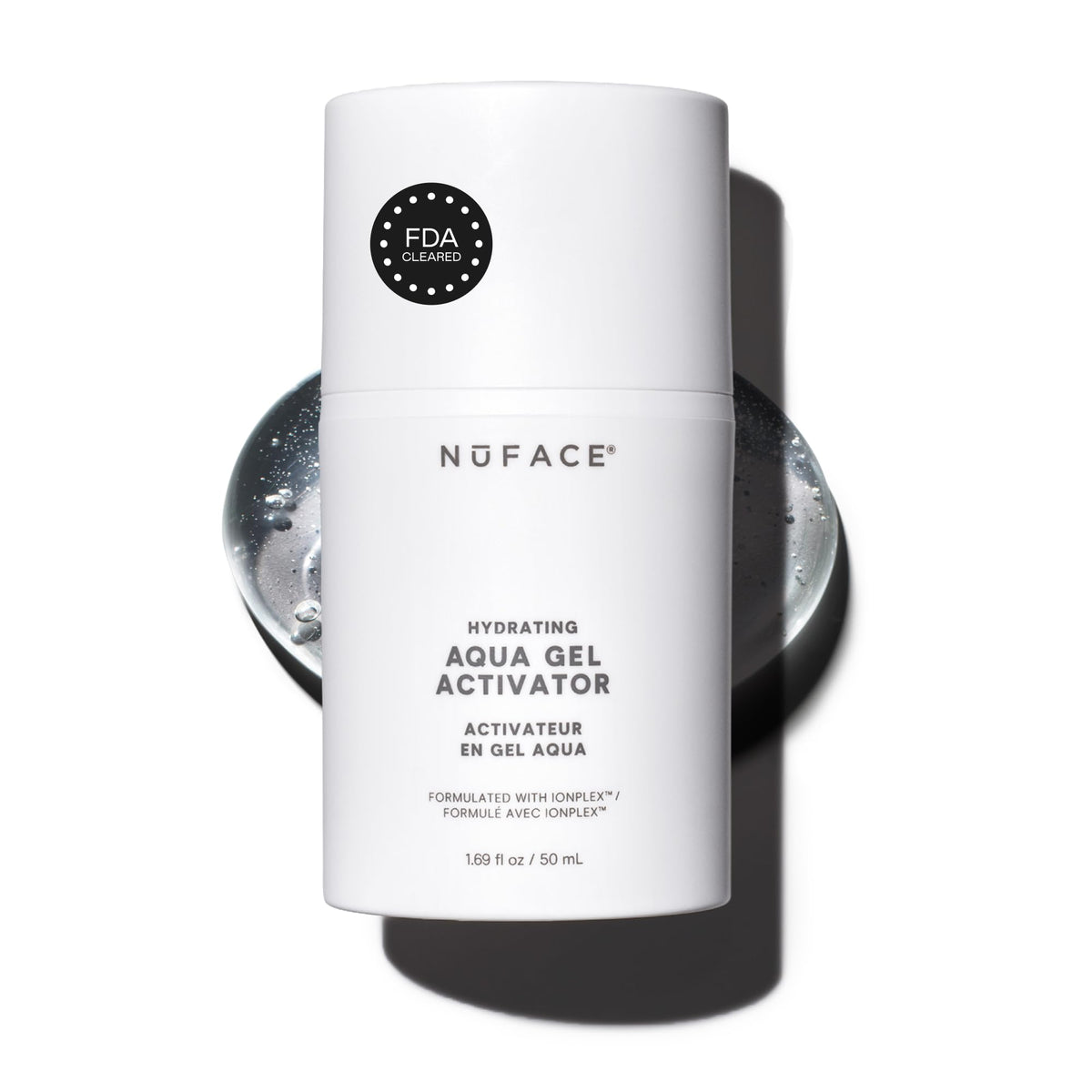 NuFACE product front packaging showing bottle and label benefits