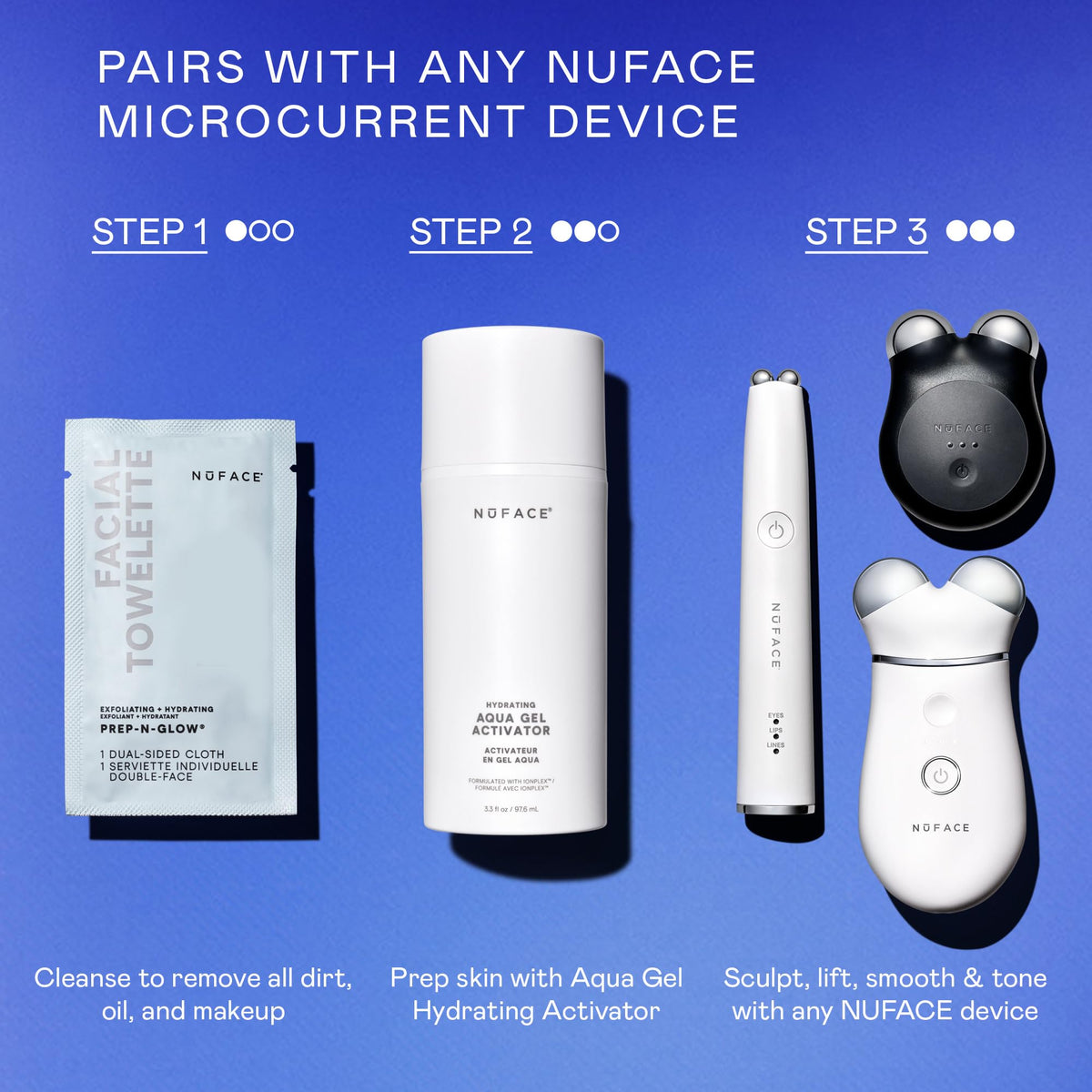 NuFACE bottle held in hand illustrating compact 1.69 oz size