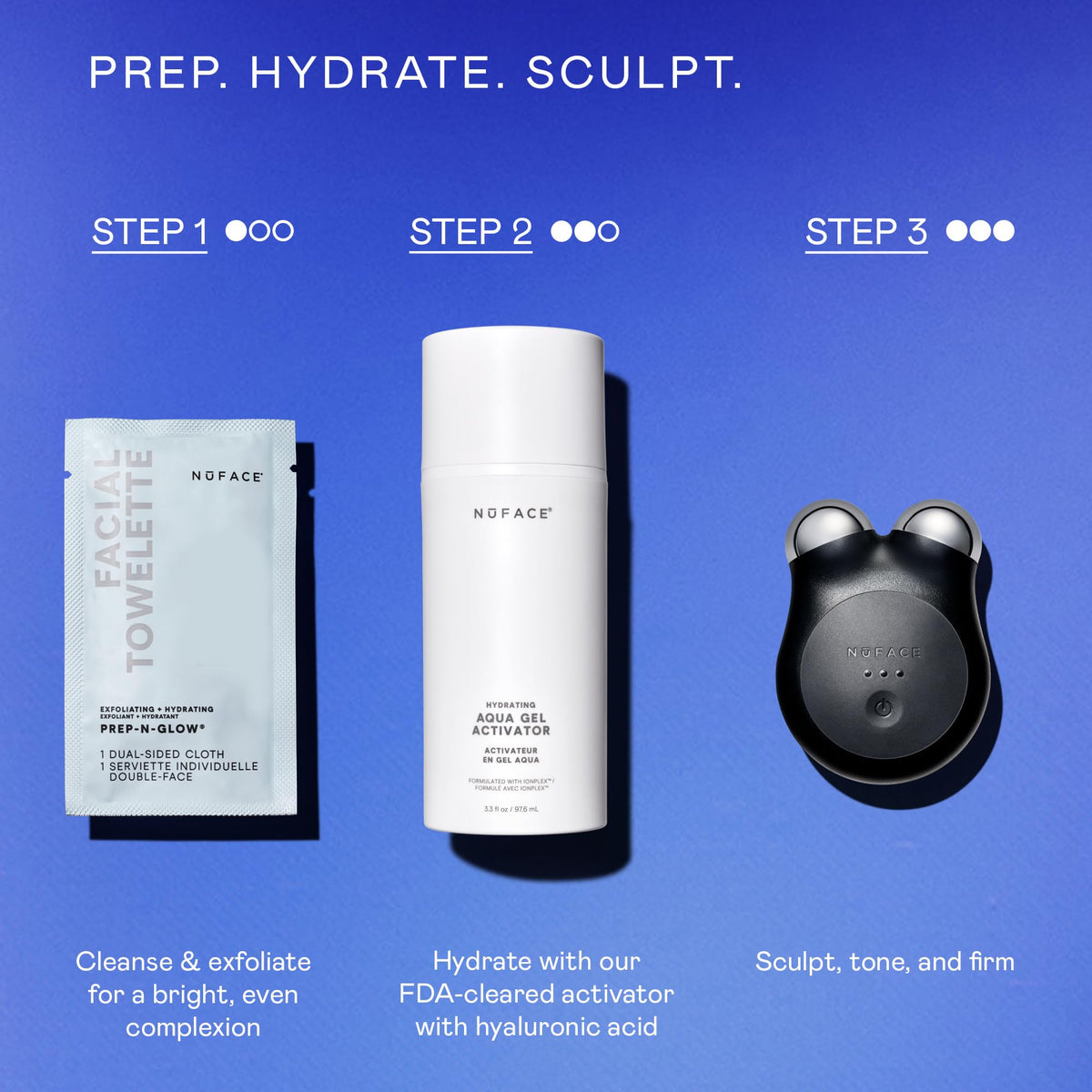 NuFACE wipe removing makeup to reveal hydrated, refreshed skin benefit