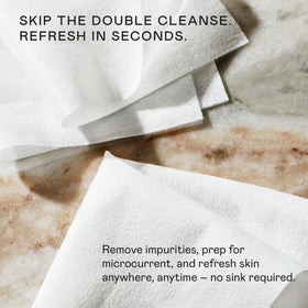 NuFACE wipes inside a travel bag illustrating convenient portability and prep