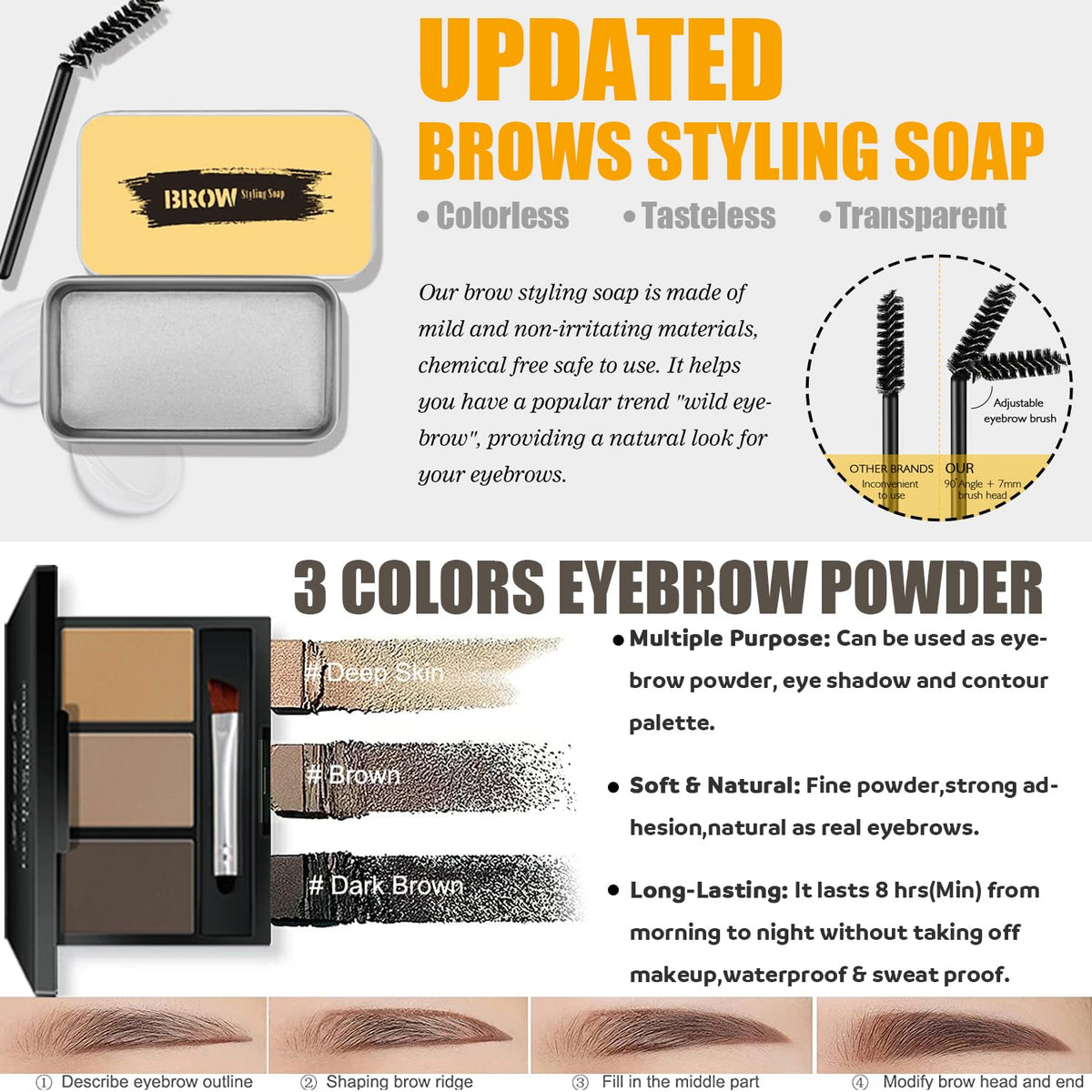 NUIBO three-shade brow powder and eyebrow soap close-up for natural shaping
