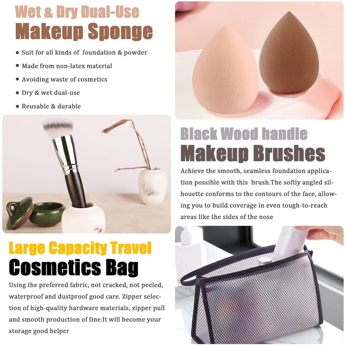 NUIBO cosmetic bag styled with products for compact on-the-go convenience