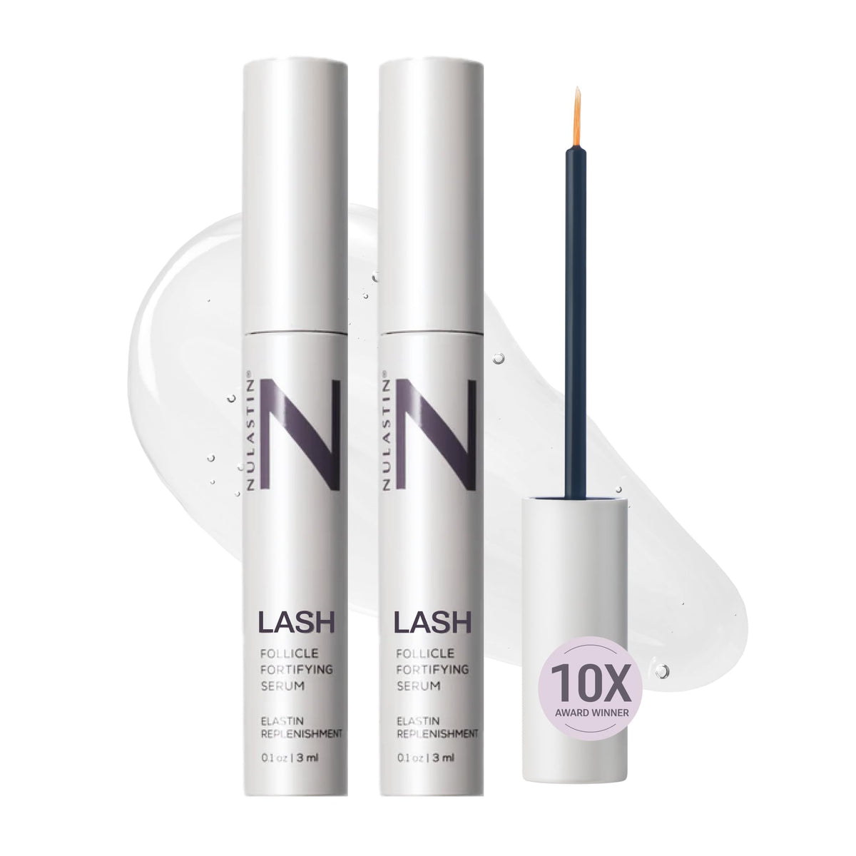 NULASTIN front packaging showing dual-count serum for longer-looking lashes