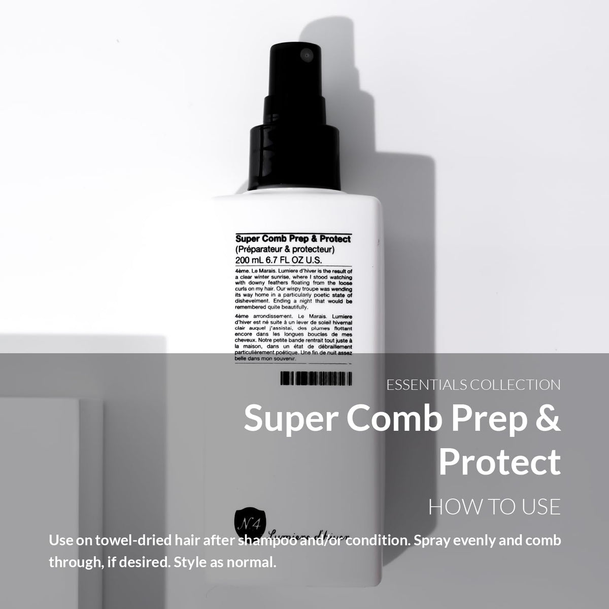 Number 4 mist on hair texture illustrating lightweight finish and visible smoothness