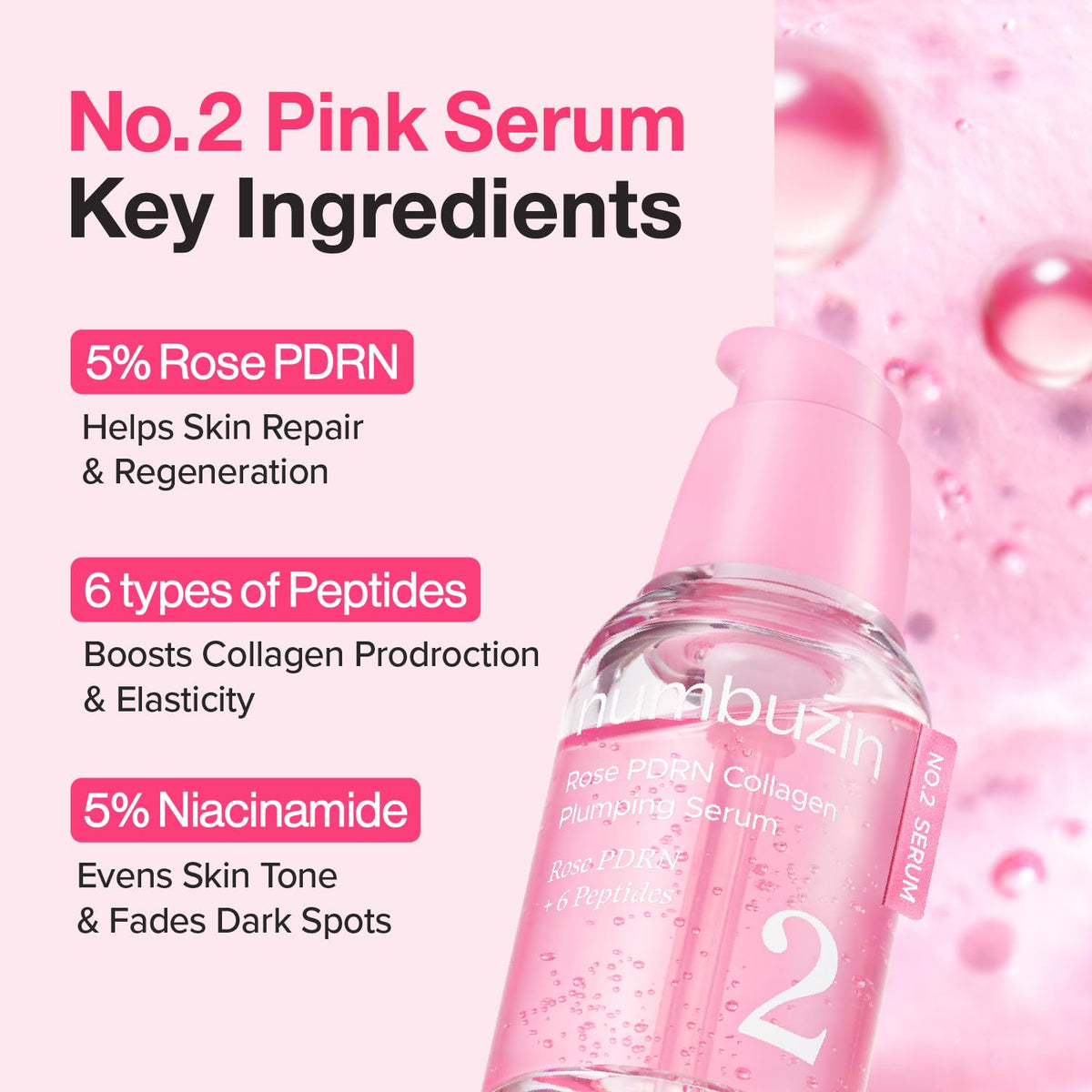 numbuzin label closeup listing PDRN collagen peptides, ingredient transparency benefit