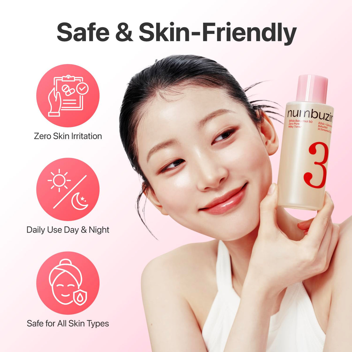 numbuzin applying toner to face to show pore refining benefit