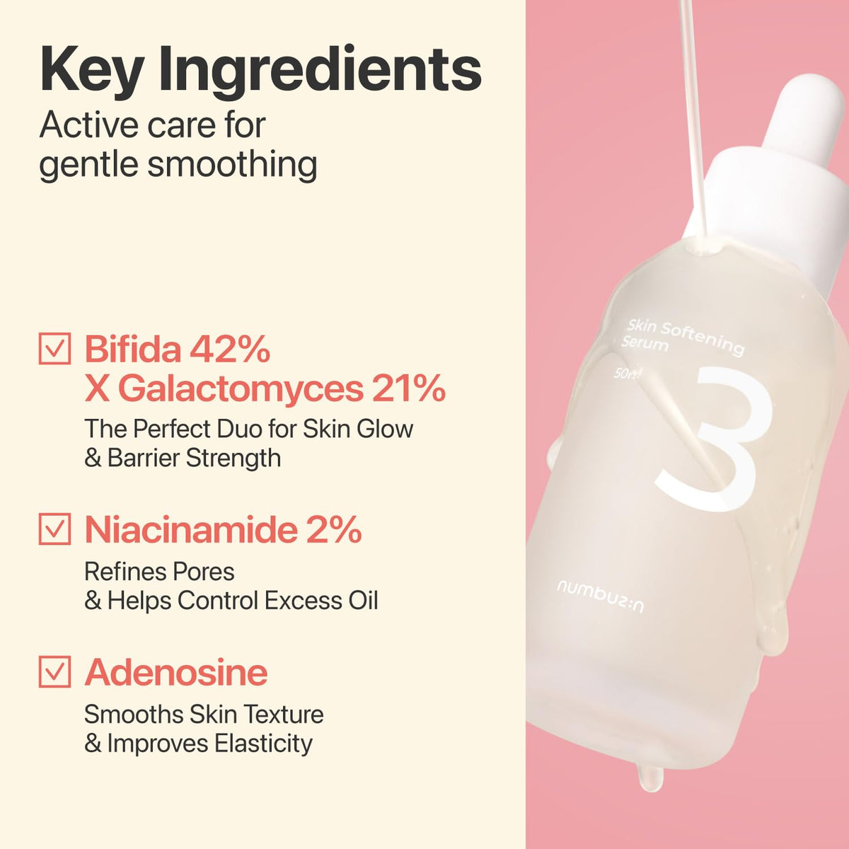numbuzin serum texture drop demonstrating watery consistency and quick absorption benefit