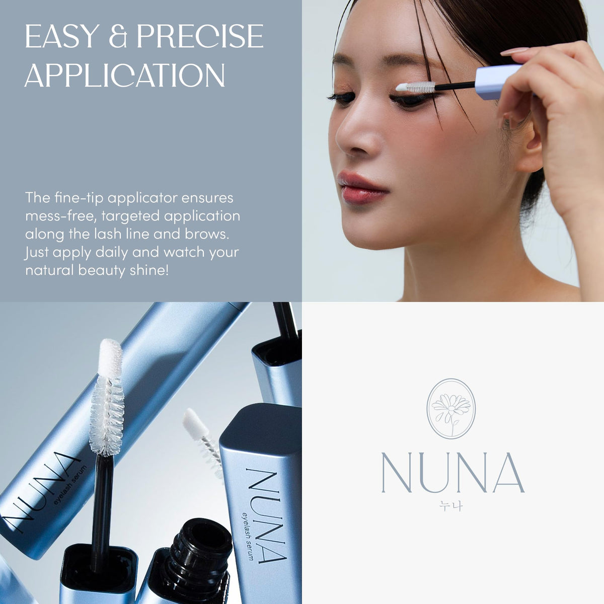 NUNA application demo on upper lash line indicating easy nightly use benefit