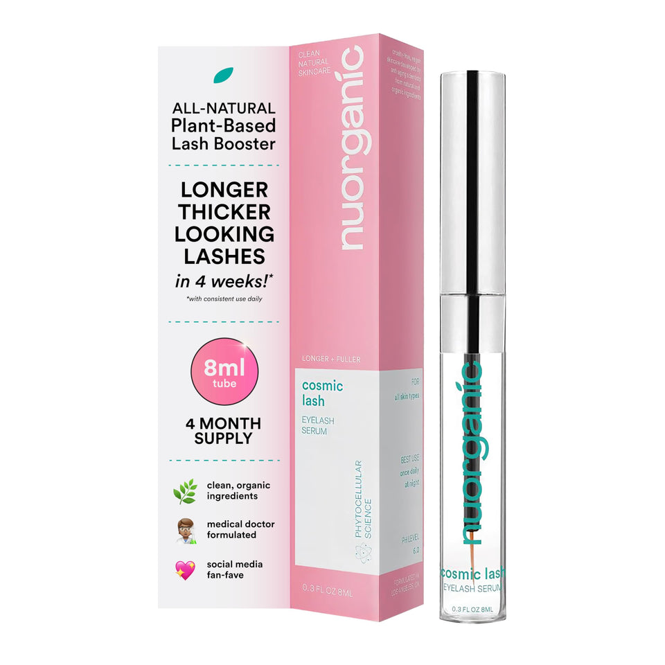 NuOrganic Cosmetics front packaging showing XL 8ml bottle and benefits