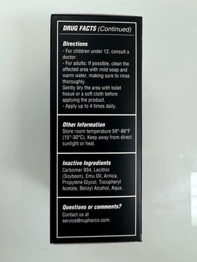 Nupharmco active ingredients panel showing lidocaine menthol arnica benefits