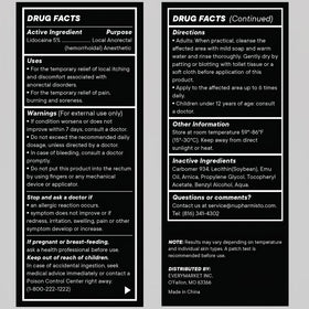 Nupharmco label closeup showing active ingredients like lidocaine, arnica and emu oil for ingredient transparency