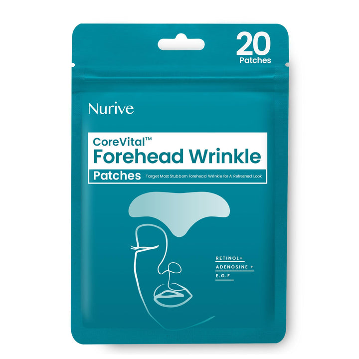 NURIVE front packaging showing large forehead wrinkle patches and benefits