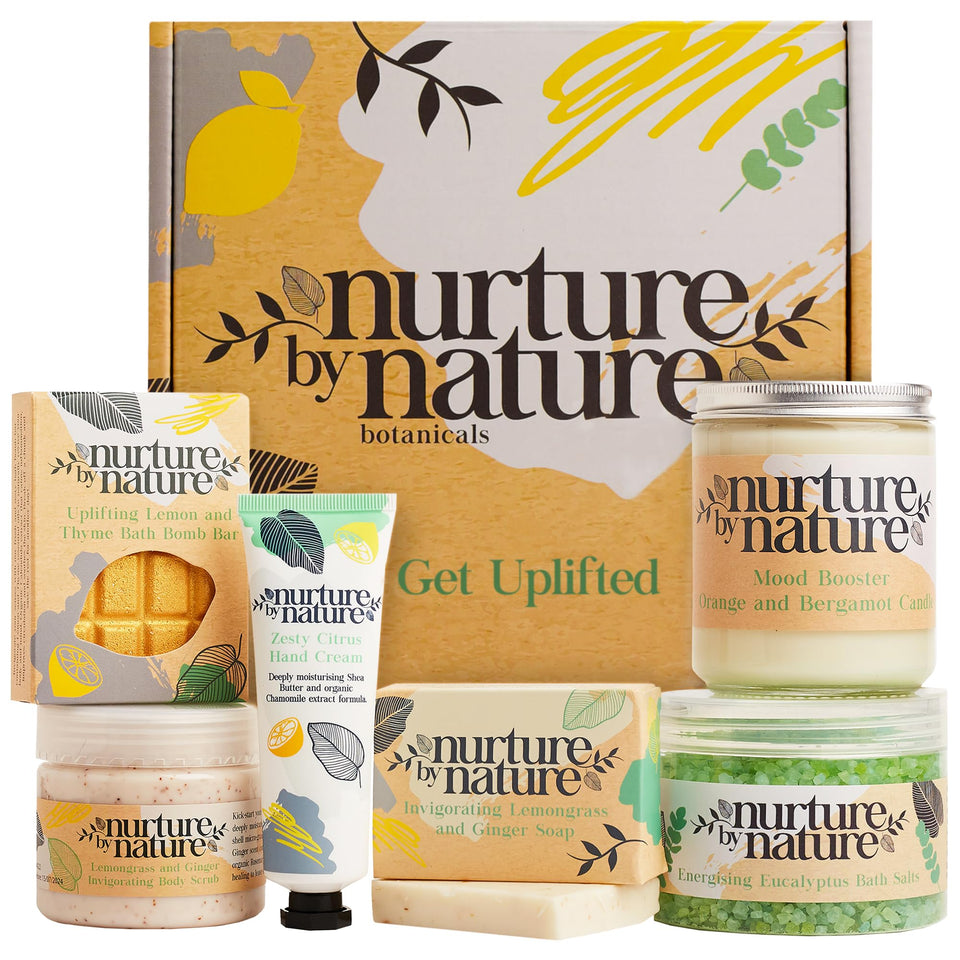 Nurture by Nature spa kit front packaging showing complete gift set benefit elegant presentation