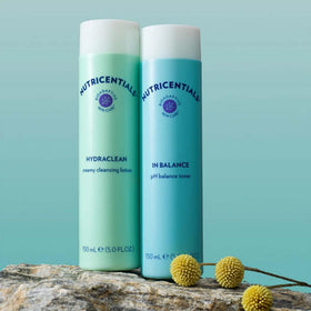 Nu Skin on bathroom vanity lifestyle shot suggesting routine readiness