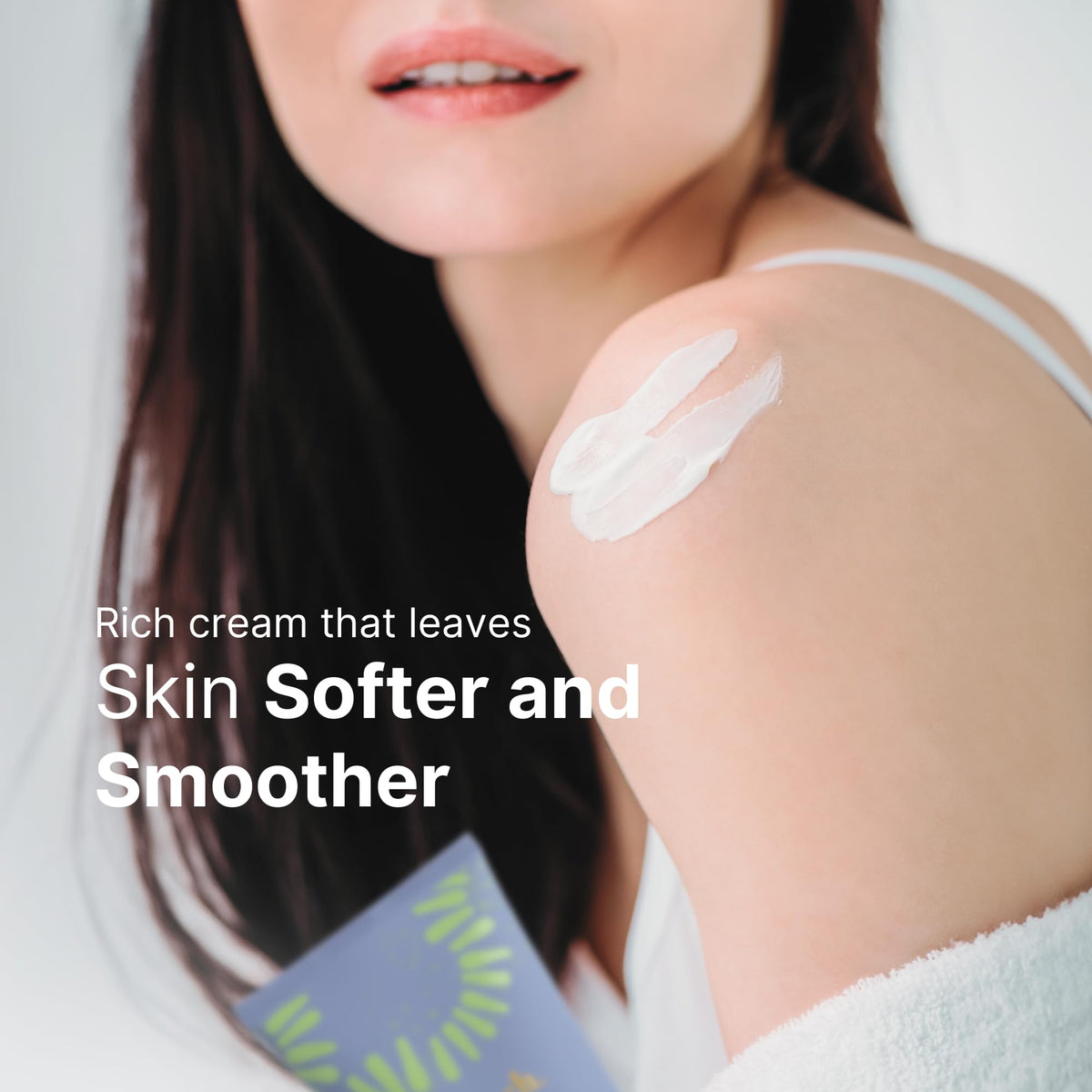 Nu Skin applying body butter to hands demonstrating fast absorption and improved skin feel