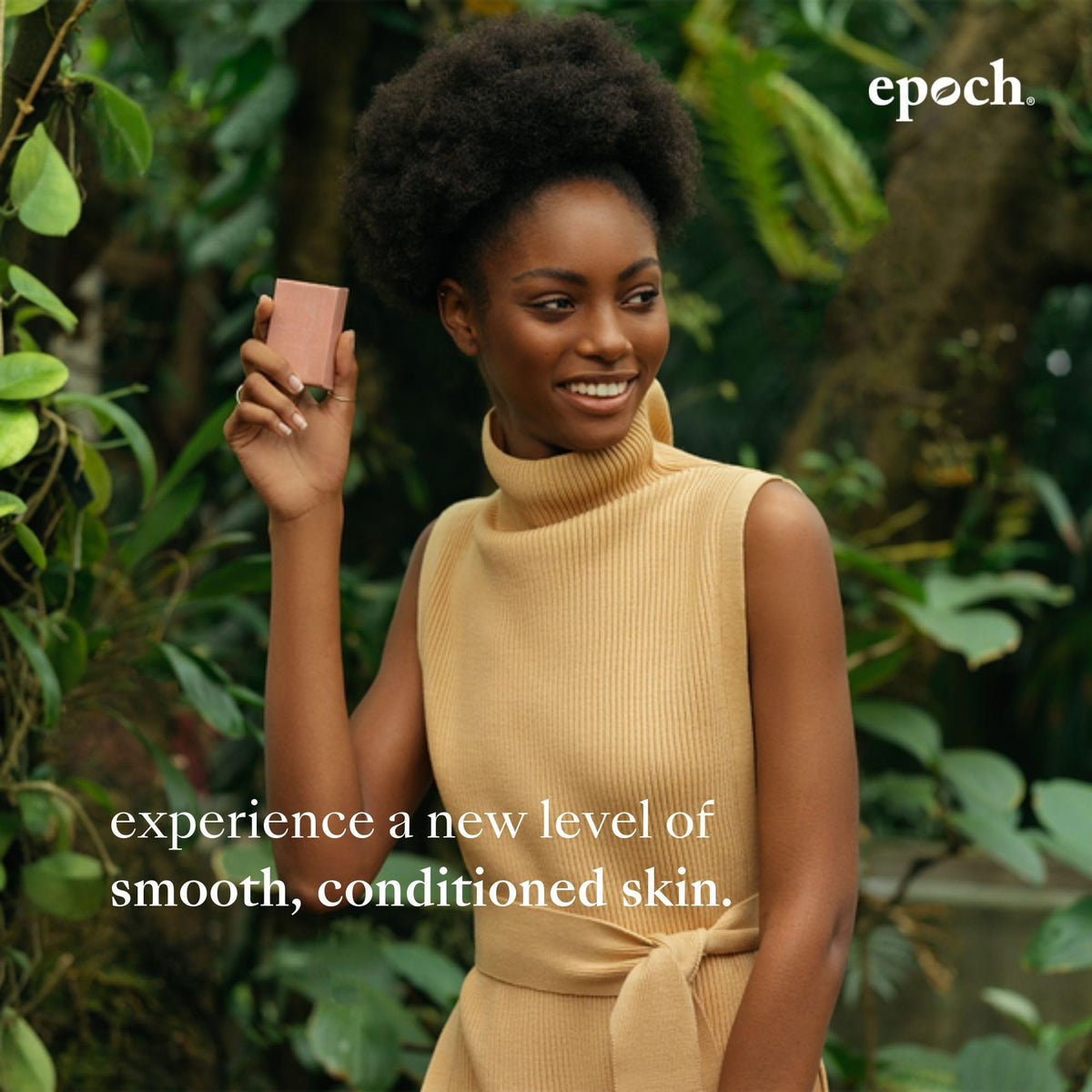 Nu Skin Epoch Polishing Bar held in hand to show compact size and travel-friendly benefit
