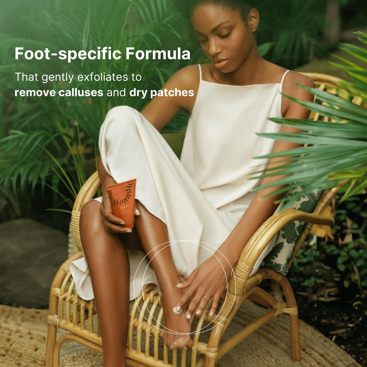 Nu Skin Epoch Sole Solution being applied to heel for softer, smoother skin