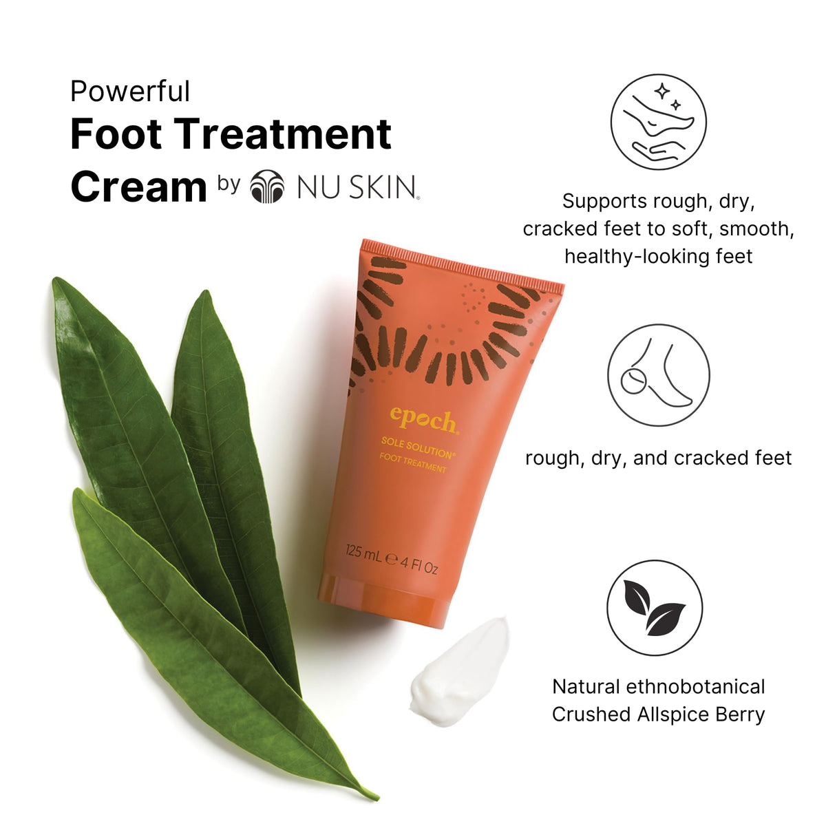 Nu Skin Epoch Sole Solution papain and urea ingredient focus for exfoliation