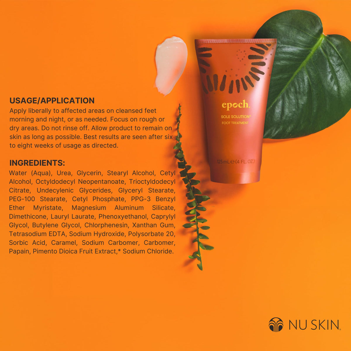 Nu Skin Epoch Sole Solution cream texture from an open tube for rich hydration