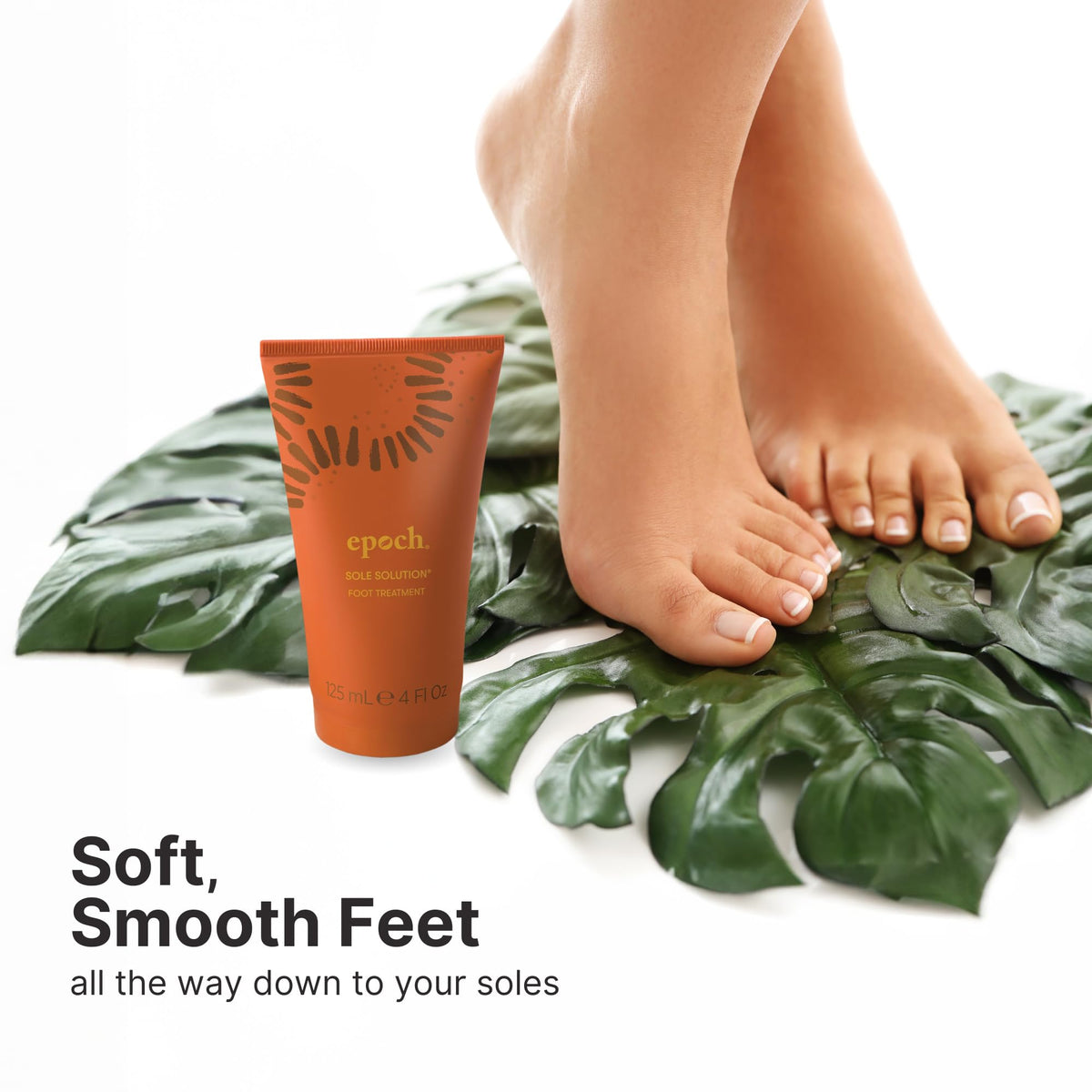 Nu Skin Epoch Sole Solution tube next to hand to show true size and portability