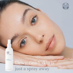 Nu Skin spraying fine mist to hydrate skin evenly for fast absorption and comfort