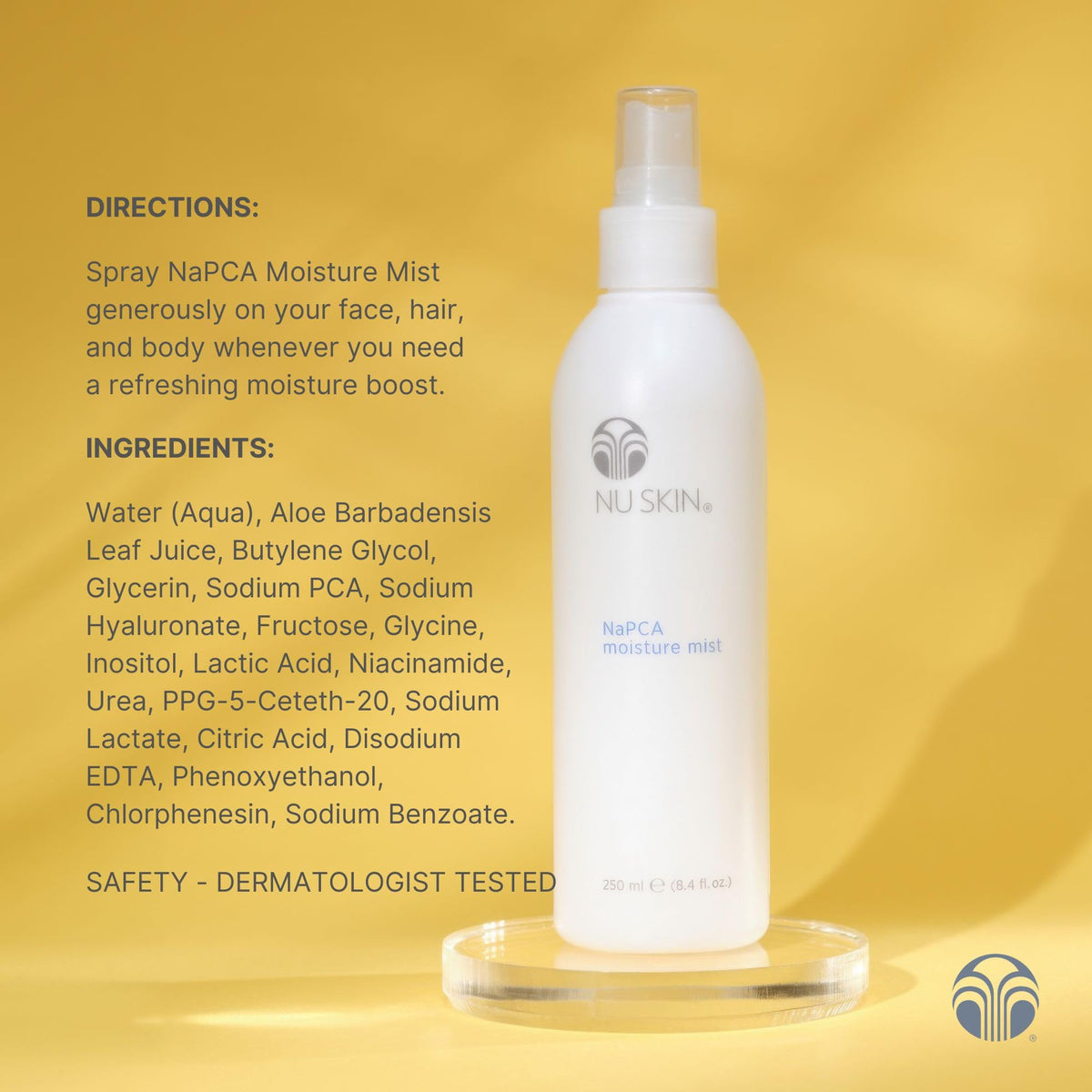 Nu Skin bottle on vanity with skincare items for daily routine compatibility