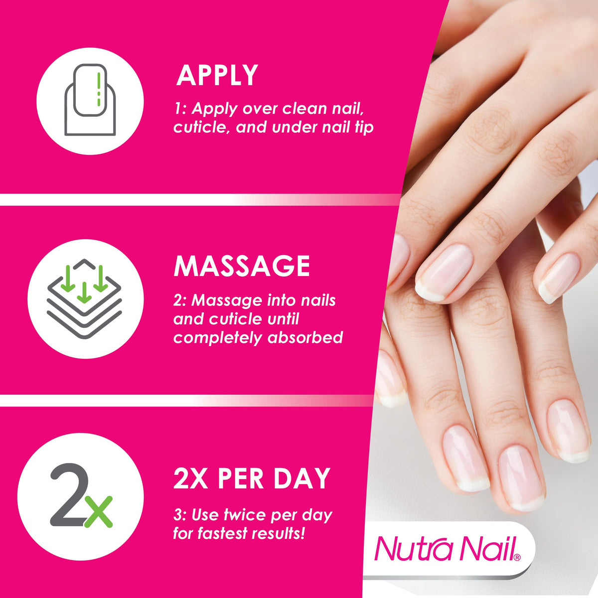 Nutra Nail massaging cuticle with brush to hydrate and restore nail edges