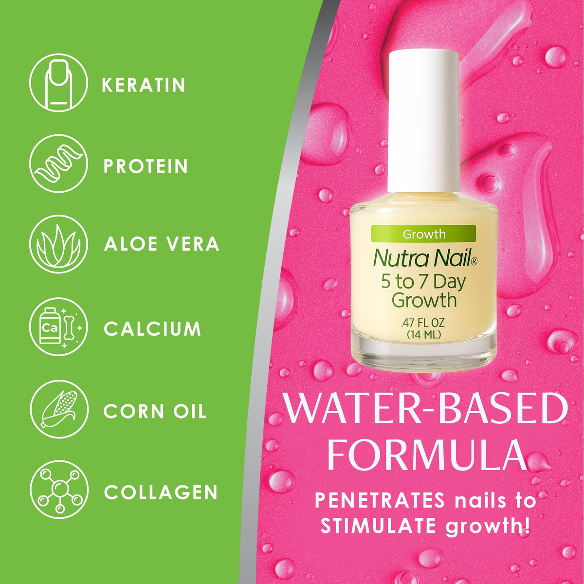 Nutra Nail bottle beside ruler showing compact 0.47 fl oz size convenience