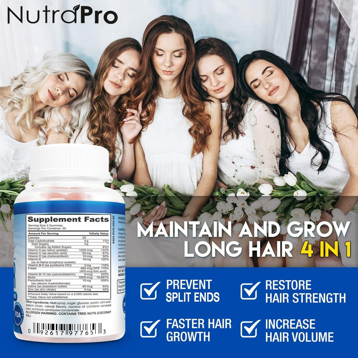 NutraPro bottle open with gummies pouring, illustrating servings