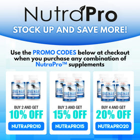 NutraPro label close-up listing vitamins and non-GMO badge
