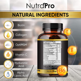NutraPro bottle on bathroom counter beside grooming items showing daily routine benefit