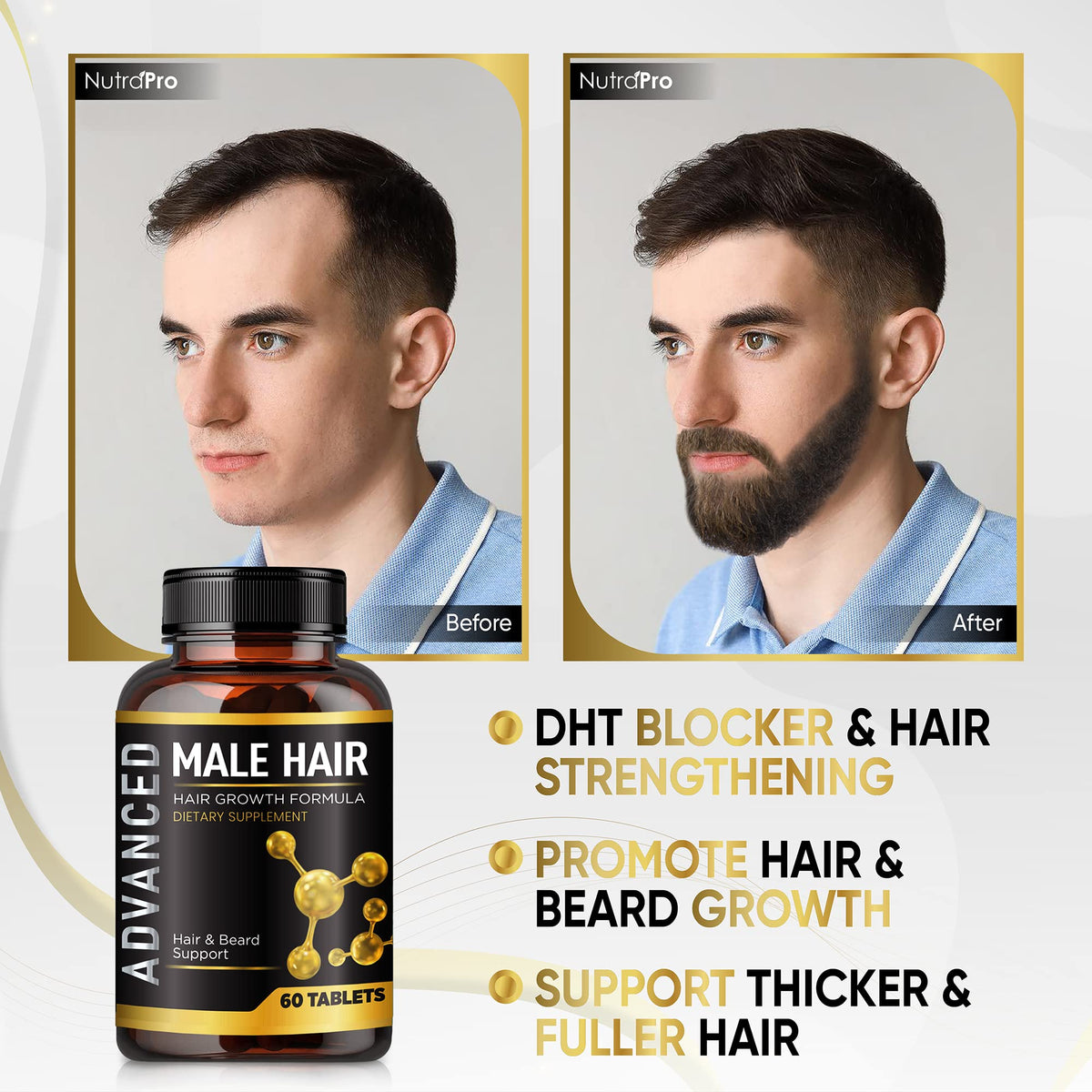 NutraPro ingredient layout with biotin and collagen visuals showing nutrient blend