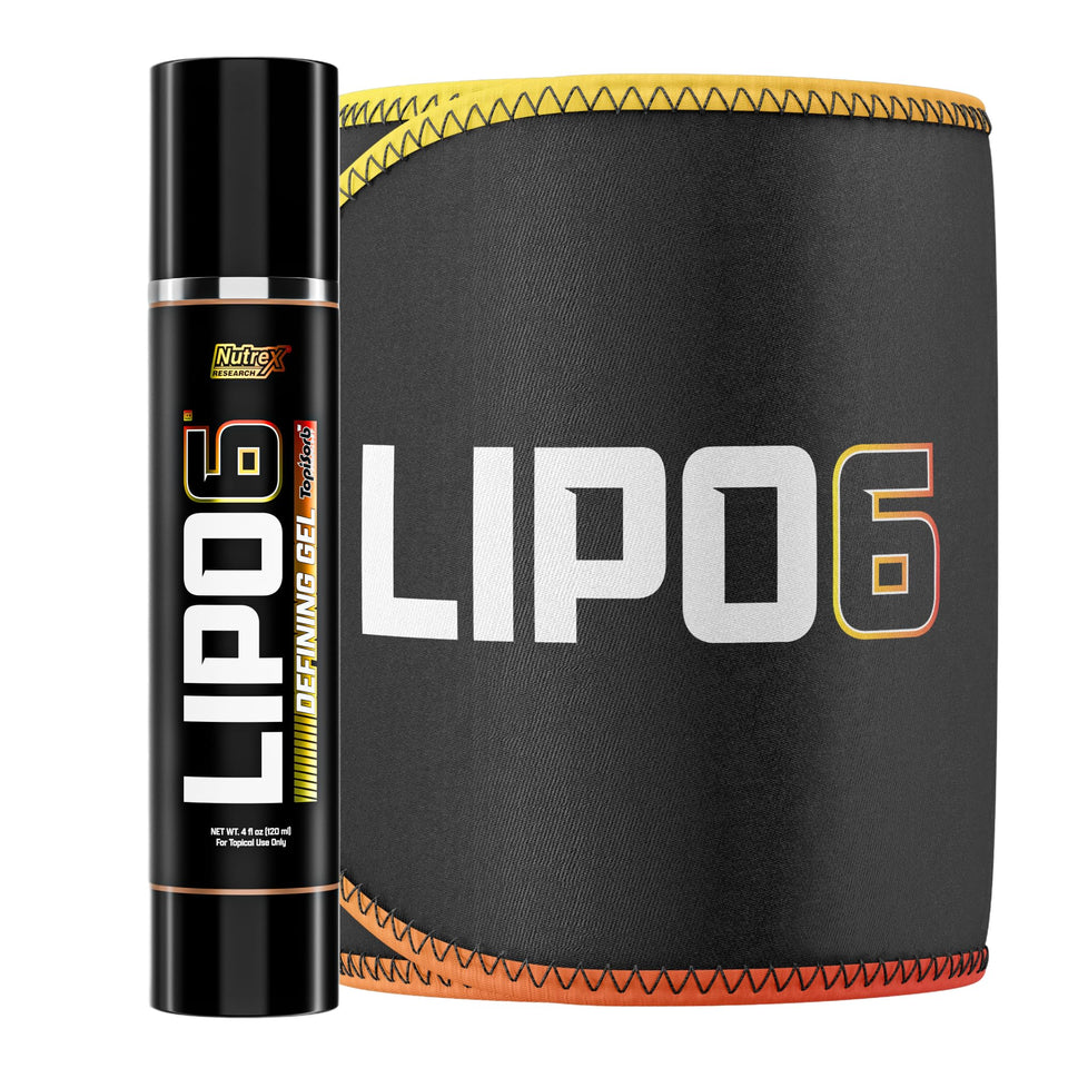 Nutrex Research bundle front view showing belt and Lipo 6 gel for better workout support