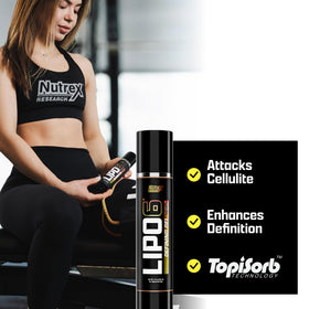 Nutrex Research Lipo-6 Defining Gel applied to thigh demonstrating targeted warming