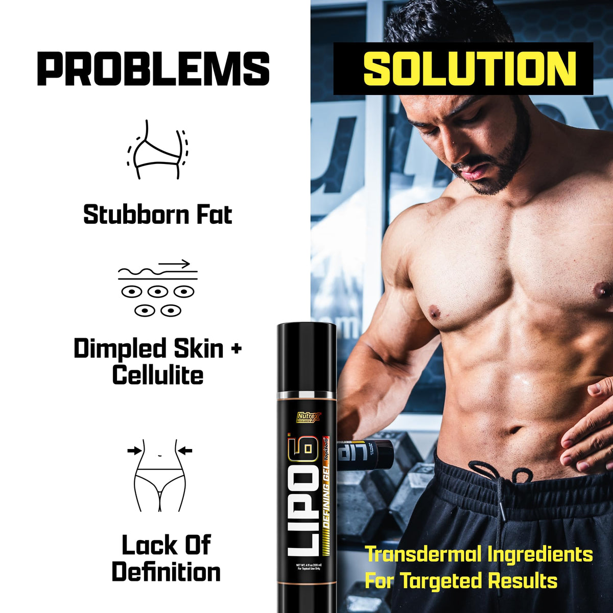 Nutrex Research Lipo-6 Defining Gel texture close-up highlighting fast absorbency