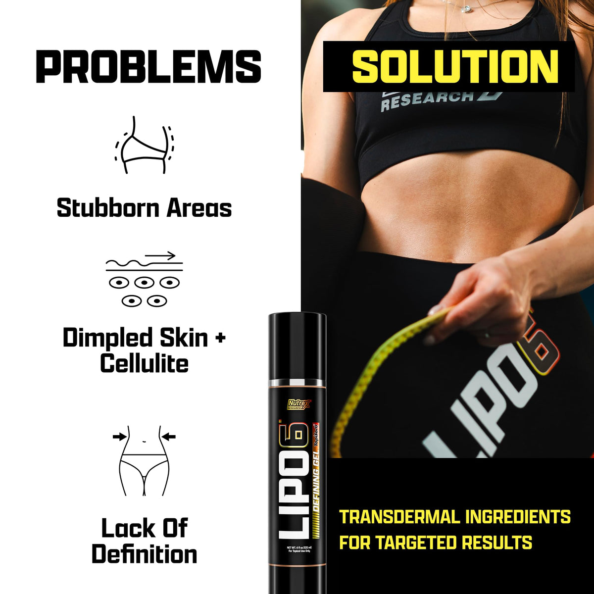 Nutrex Research Lipo 6 Defining Gel tube label visible for quick identification and ease