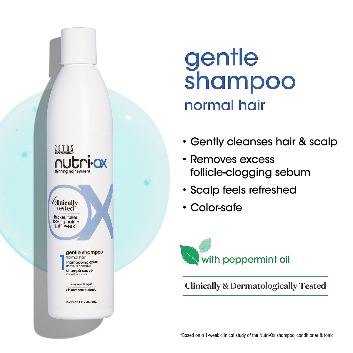 NUTRI-OX shampoo pouring and lather closeup, shows gentle cleansing action