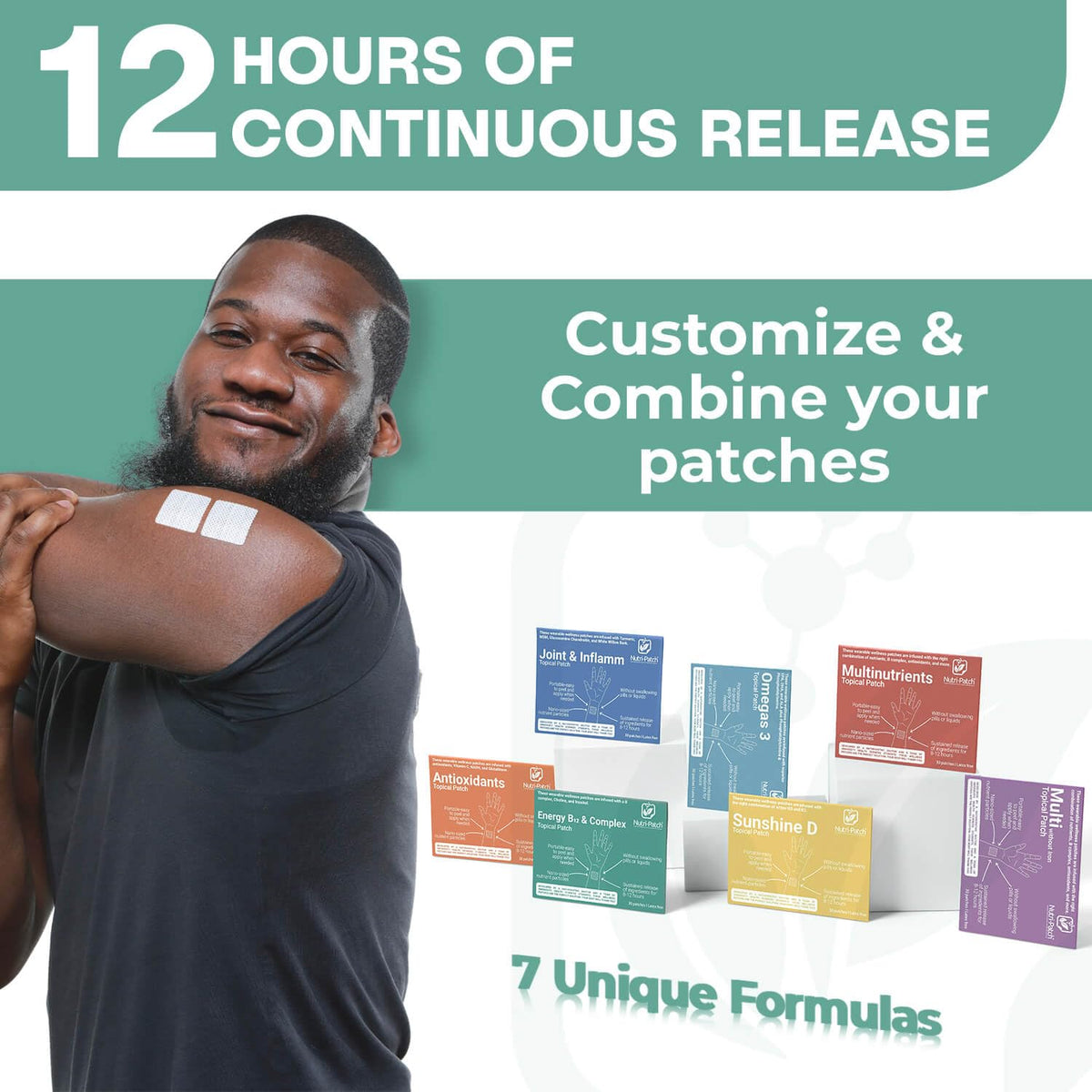 NUTRI-PATCH being applied to upper arm for convenient use