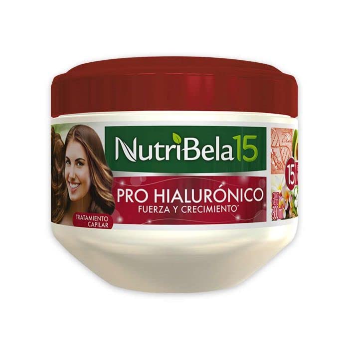 Nutribela 15 front packaging showing bottle and clear hyaluronic formula benefits