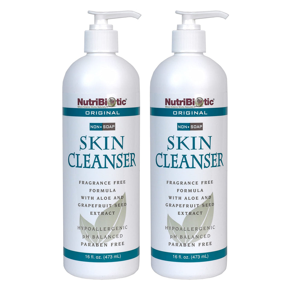 NutriBiotic front packaging showing twin 16 oz bottles and clear labels for gentle cleansing
