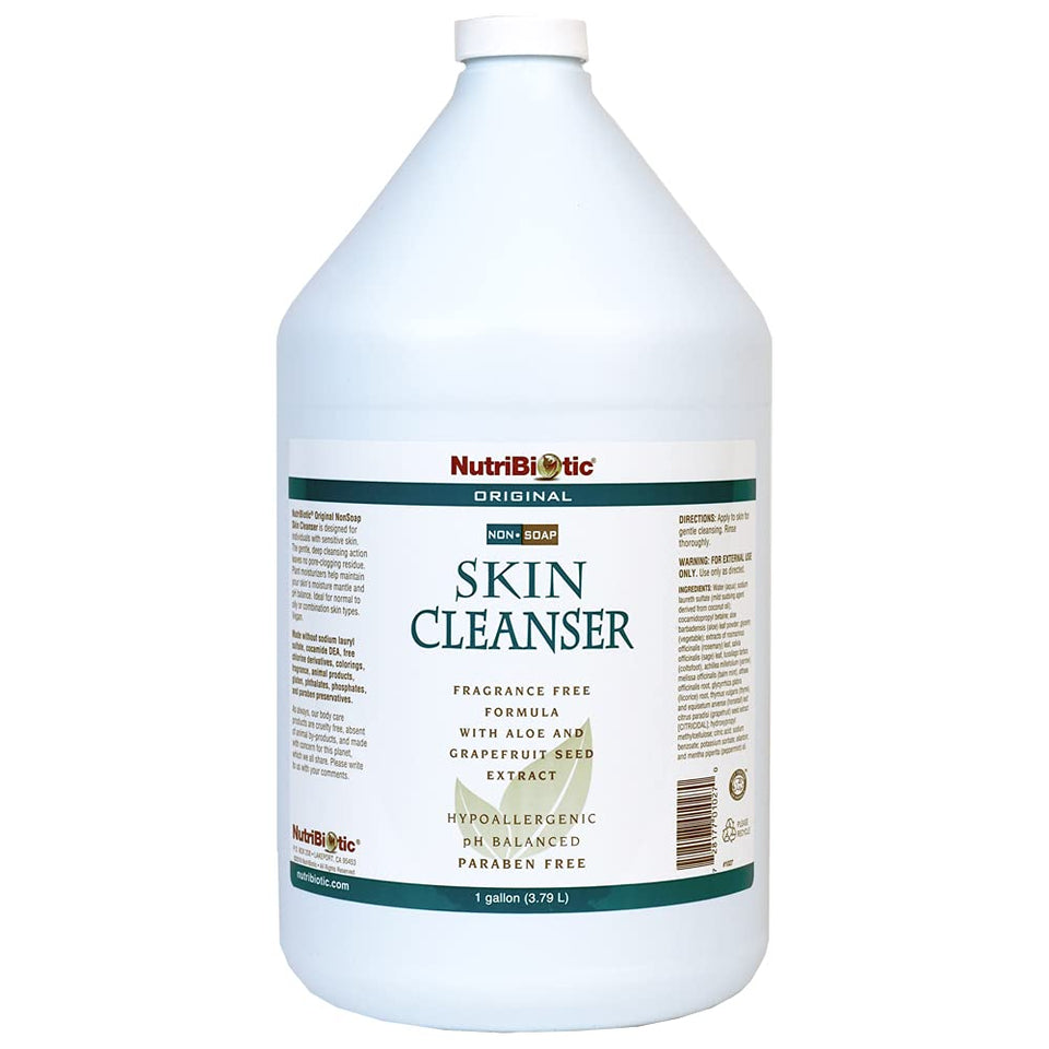 NutriBiotic gallon front label showing key features and gentle formula benefit