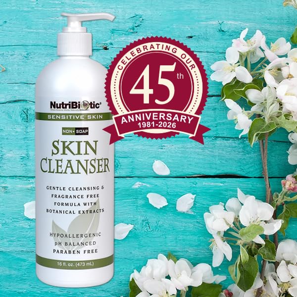 NutriBiotic pump dispensing cleanser into wet hands for easy use