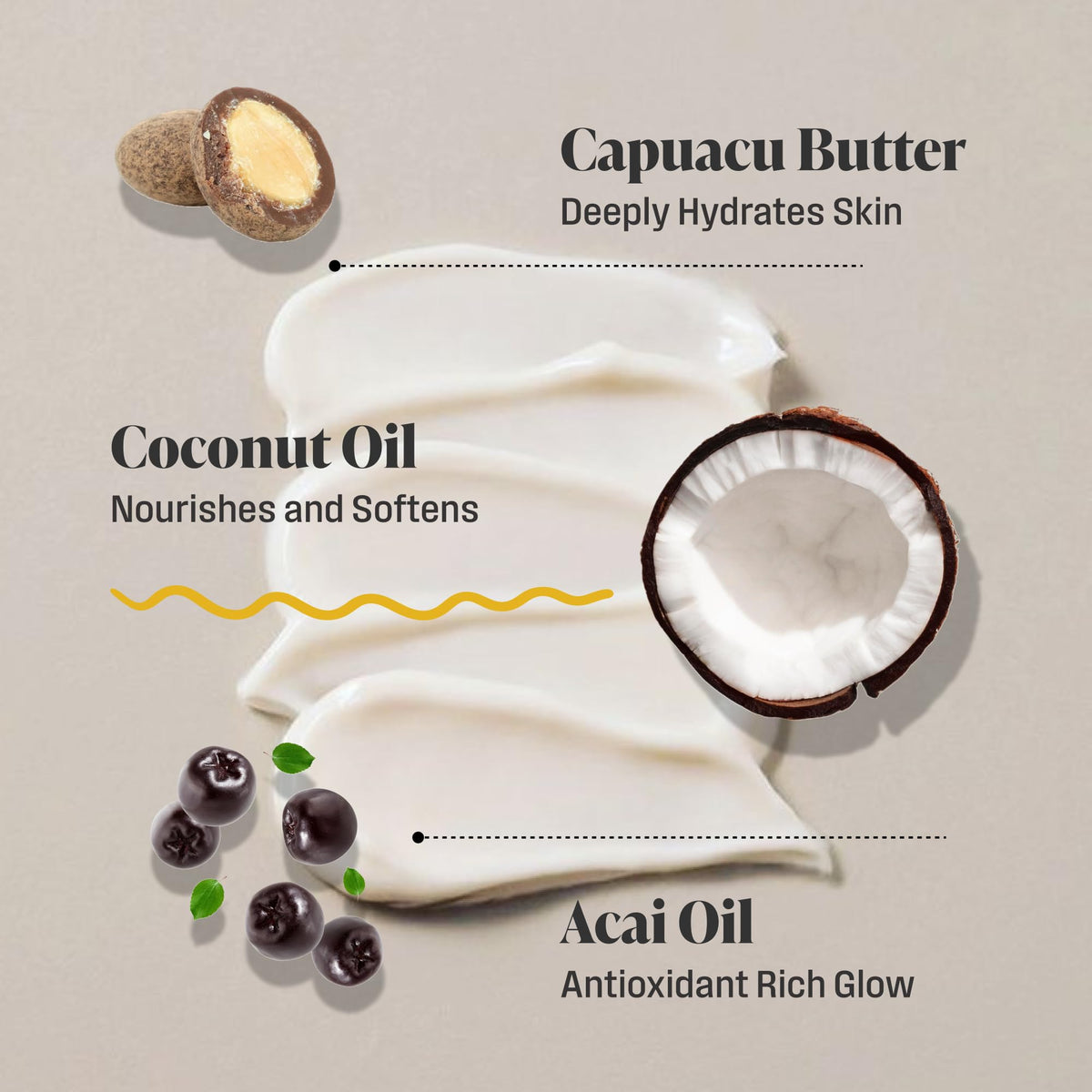 Nutrius label close-up highlighting cupuaçu, coconut, guarana and açaí ingredients